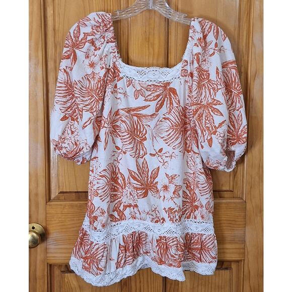 Nicole Miller Artelier Shirt Women Small Tropical Lace Linen Blend Floral Beachy - Picture 3 of 7